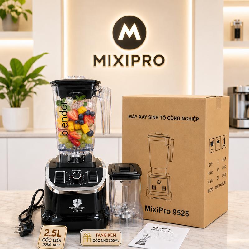 Máy Xay Sinh Tố Công Nghiệp Mixi Pro 9525 – 2 Cối Xay Đa Năng 2.5L & 800ml, Xay Đá Mạnh, Dùng Cho Quán & Gia Đình