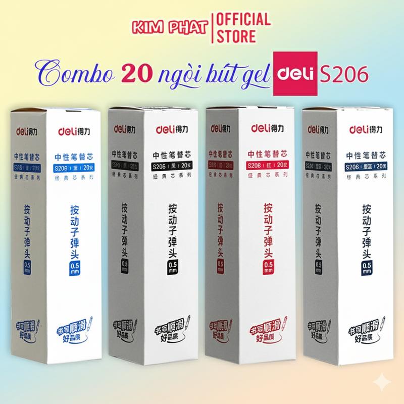  Sỉ hộp 20 ruột bút Gel Deli S206 Ngòi 0.5mm Dùng thay cho bút A575 A057B-01 S101 