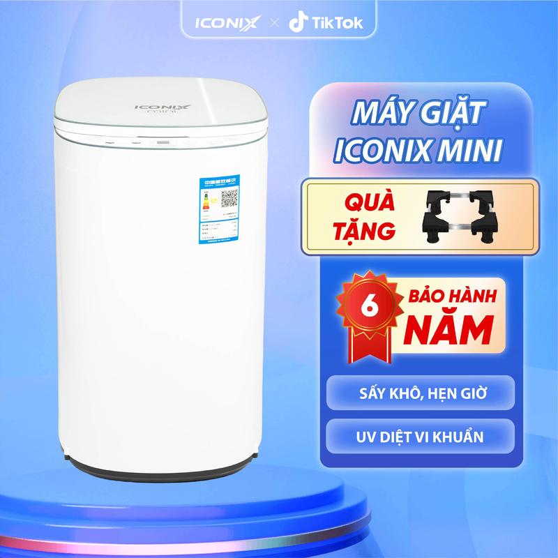 ( NẮP KÍNH ) Máy giặt ICONIX mini 3,5 -4,5kg Hẹn giờ ,vắt sấy khô khử khuẩn tự động