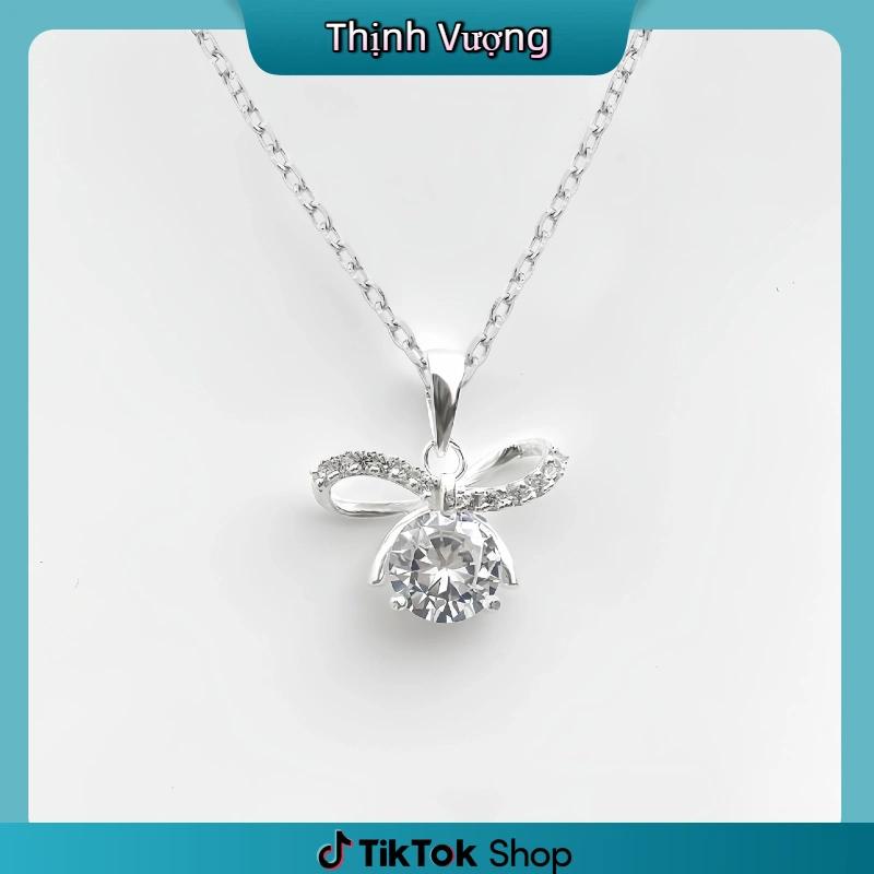 TV1 Dây chuyền Moissanite 2CT mặt nơ đá size lớn cao cấp -L37