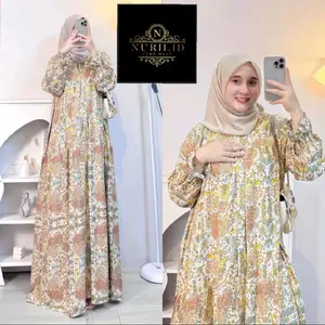 Gamis Daisy by Nurii.id Gamis Rayon Premium Gamis Jumbo Dress Wanita Muslim Dewasa Motif Mewah Lebaran Kancing Balon Diamond Nyaman Panjang