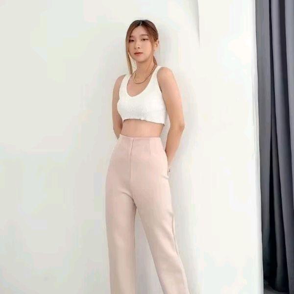 Celana Scuba Cutbray High Waist Premium Tebal ENCUBRAY - Kulot Basic Kantor Hitam Panjang Melar - Casual Wanita Formal Kerja 7