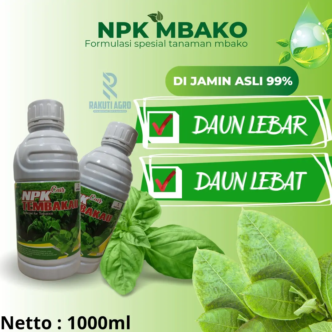NPK Tanaman tebakau tbk pupuk Penyubur,Pelebat daun,pelebar daun mbako cair 1liter