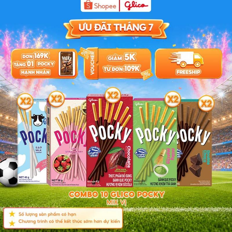 giá rẻ hot deal Combo 10 hộp Bánh que Glico Pocky nhiều vị (2 Matcha - 2 Socola…