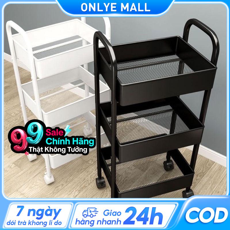 ON-Xe Đẩy Spa 3 Tầng Đa Năng Vật liệu thép carbon Có Bánh Xe Kệ sắt đa năng Chịu tải trọng 300kg Xe đẩy đựng đồ