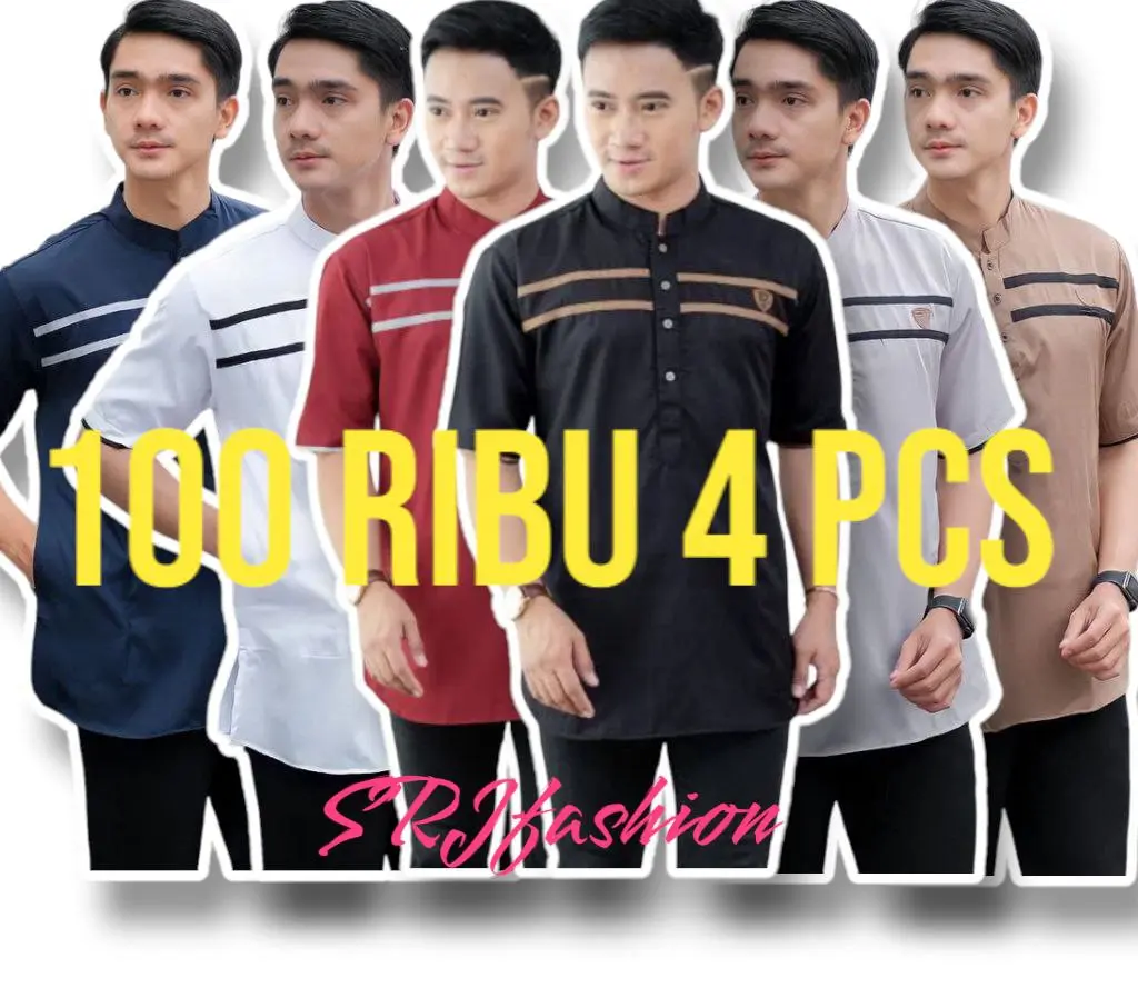 100 RIBU 4 PCS BAJU KOKO kurta list 2 LENGAN PENDEK Muslim Pria Katun Dewasa