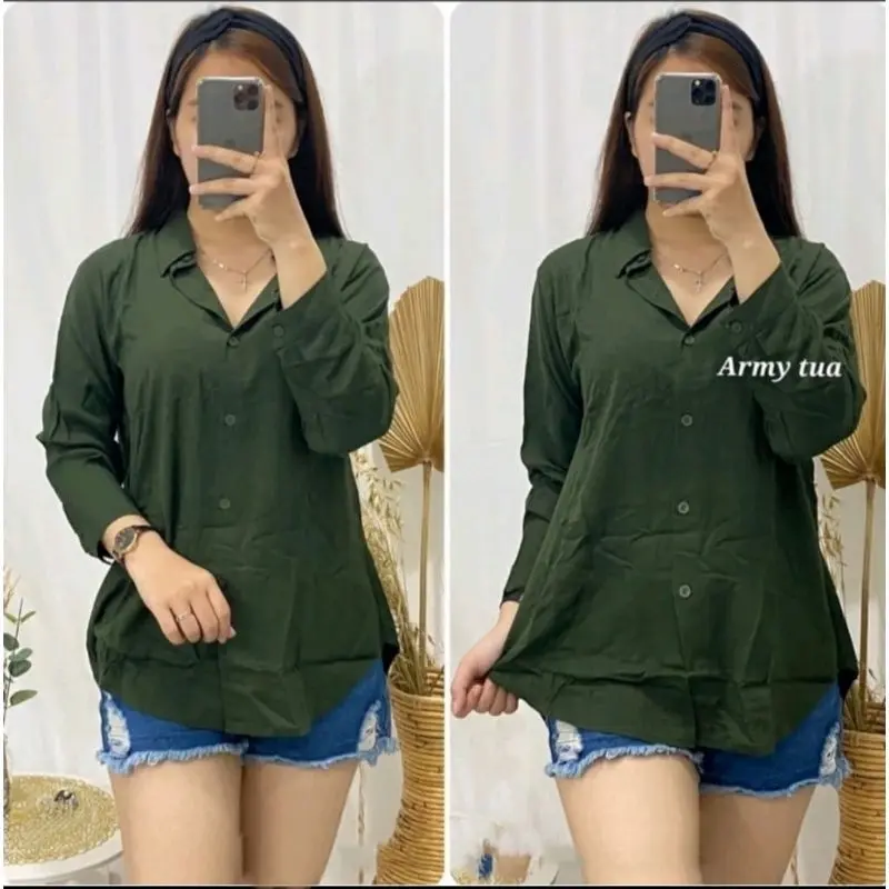 Atasan Kemeja wanita Oval bahan crinkle airflow terbaru Oversize Nyaman