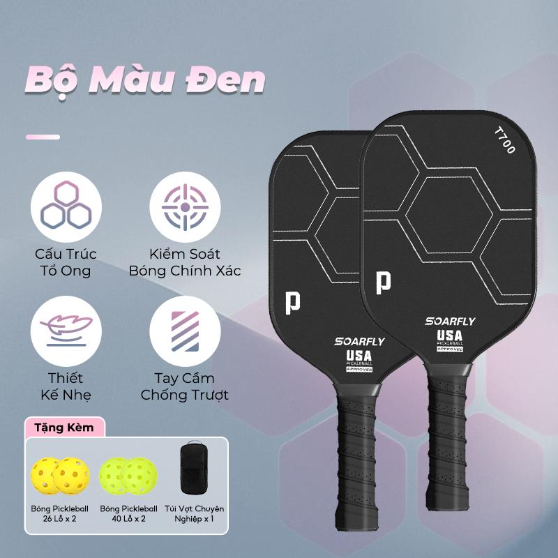 SOARFLY Bộ 2 Vợt Pickleball Carbon T700 Pro,Vợt Nhẹ & Bền Lõi tổ ong PP cùng 4 Quả Bóng Pickleball & 1 Túi