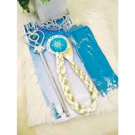 SET 4IN1 BANDO MAHKOTA + RAMBUT KEPANG + TONGKAT + SARUNG TANGAN FROZEN PRINCESS FROZEN ELSA ANNA Bando Klip KEKINIAN BANDO RAMBUT KEPANG JEPIT / ACCEESORIES PESTA ULANG TAHUN PENTAS KARNAVAL  Kostum Anak Cantik Aksesoris 0