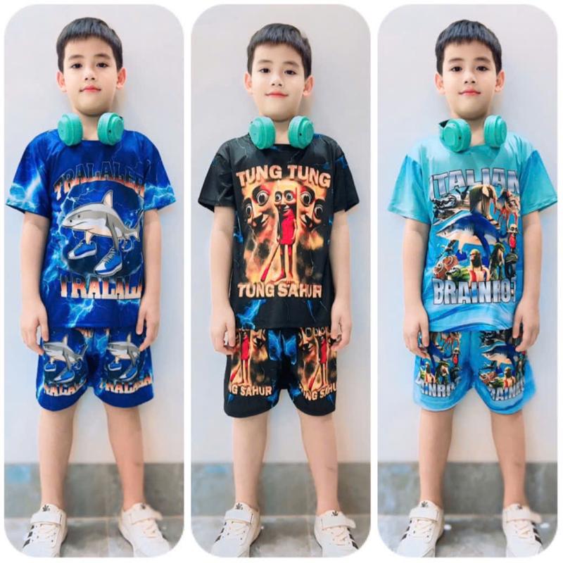 [Combo 3Bộ size 10-55kg] Hottrend Tung Tung Sahua-Tralalero bộ cộc bé trai chất thun lạnh