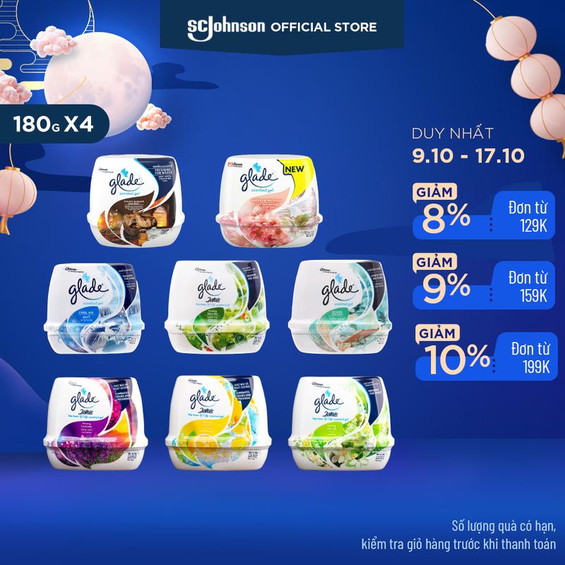 GLADE Combo 4 Sáp Thơm Khử Mùi Lưu Hương Tự Nhiên 180gx4