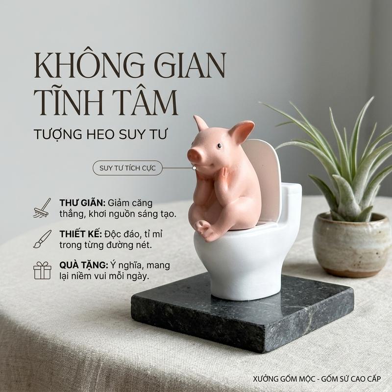 Tượng trang trí hình con heo dễ thương, thích hợp để trên bệ bồn cầu, trang trí…