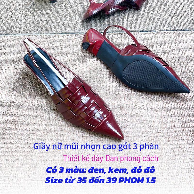 Giày Cao Gót Nữ 3 Phân Sang Chảnh Thiết Kế Dây Đan Phong Cách Mới Phom Chuẩn Bàn Chân Nhỏ Lùi Một Size - Đen