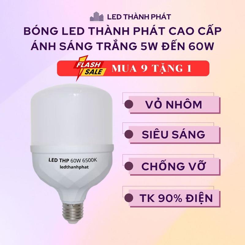 Bóng đèn LED Thành Phát CAO CẤP 60W 50W 40W 30W 20W 15W 10W siêu sáng tiết kiệm nước - Mã THP TKC điện chống