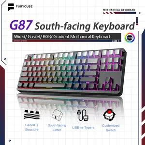 FURYCUBE G87 Keyboard Mekanik Gaming 87 Tombol Struktur Gasket Ukiran Samping Keyboard 5-pin&3-pin Hot-Swappable Silver Switch Keyboard Komputer Gradien Kabel Tipe-c ke USB Support Win/Mac