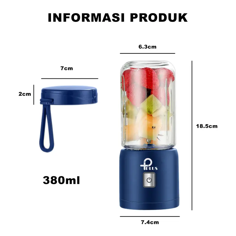 Kaca Blender Mpasi 8 Pisau Juice Portable 1 Botol Mini USB Blander Biru 380ML Juicer 8