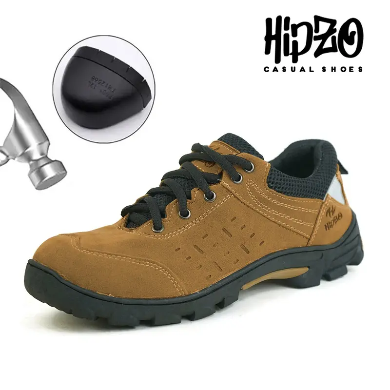 HIPZO Sepatu Safety Sport Ujung Besi M076 Untuk Pria Kerja Outdoor Ori Tambang Proyek Sol Full Karet Hitam Shoes 0