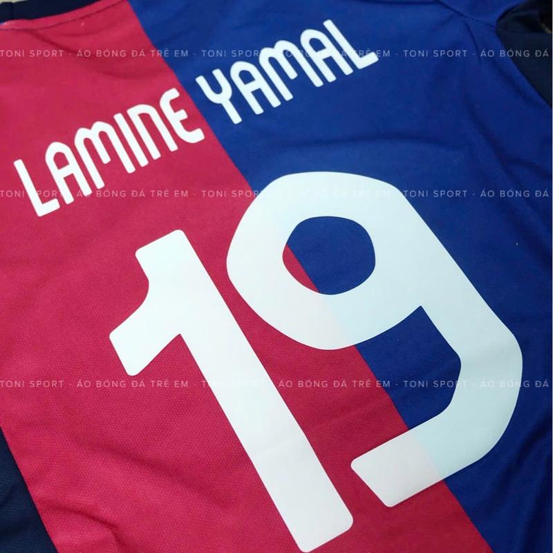 Bộ (Quần + Áo) Bóng Đá Trẻ Em CLB Barcelona in Lamine Yamal Số 19 - Vải Mè thái cao cấp 5