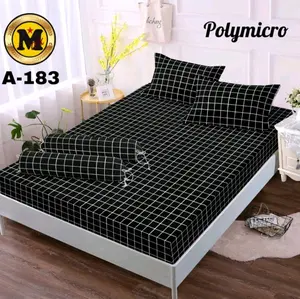 sprei set kotak hitam aesthetic ukuran 180x200 bahan katun premium lembut