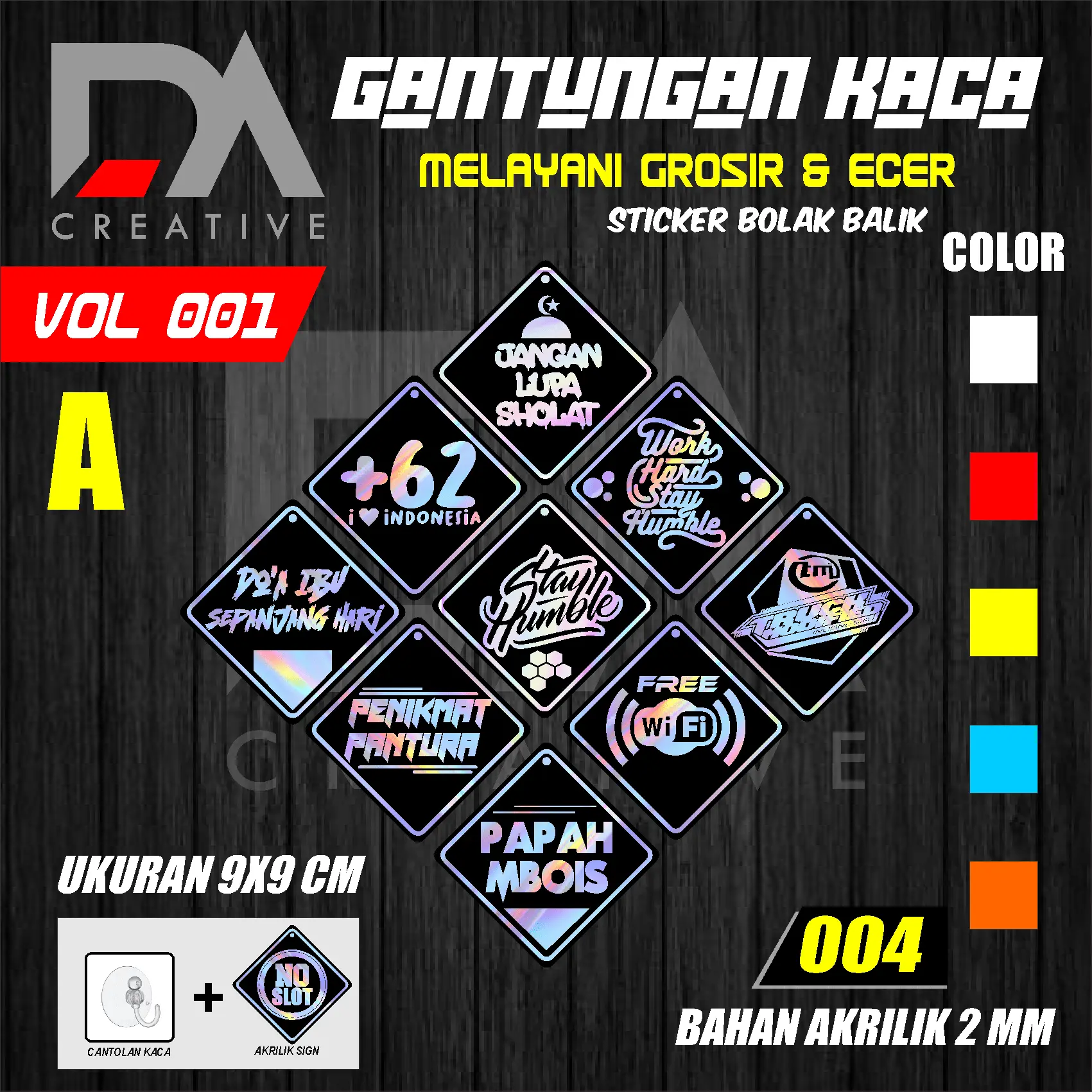 Gantungan Kaca Acrylic Hologram Custom dengan Cetak Stiker Bolak Balik Hiasan