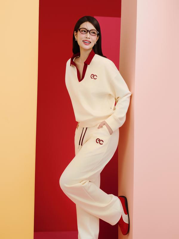 LINK SALE Set Nỉ Cổ Bẻ ECOCHIC Set Áo Dài Cổ Chữ V Quần Suông Chất Liệu Cao Cấp Chính Hãng Ecochic B180