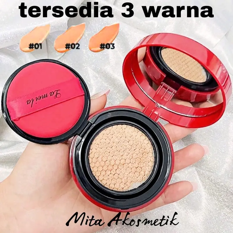 Bedak Glowing RED 3 Warna Anti Air Melembabkan Chusion tahan lama Merah Coklat Kering Wajah 0