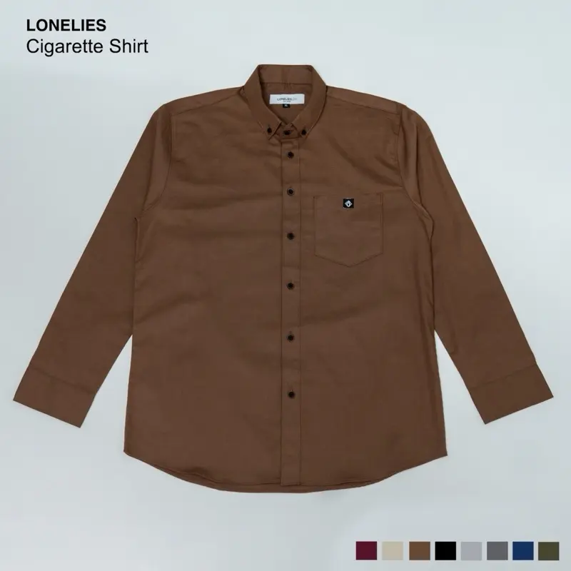 LONELIES Kemeja Sigaret Coklat Susu Lengan Panjang Basic Casual