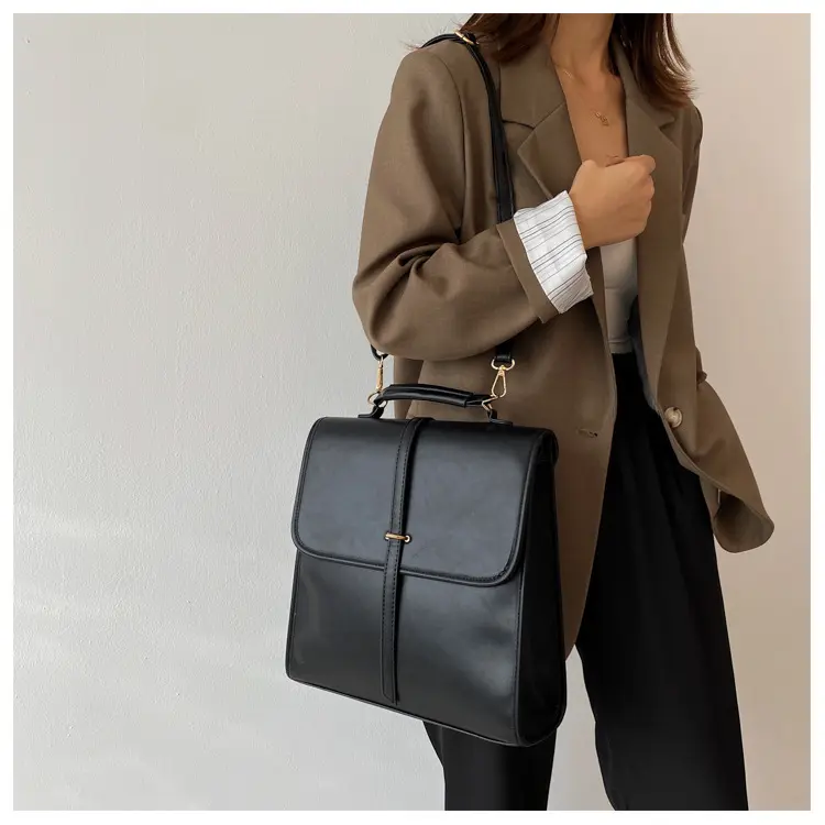 Onebear ransel selempang wanita tas ransel wanit unik ransel cewek ransel retro tas sekolah fashion gaya kuilah inggris Hitam Backpack Travel Kulit tas ransel sekolah cewek LM27 4