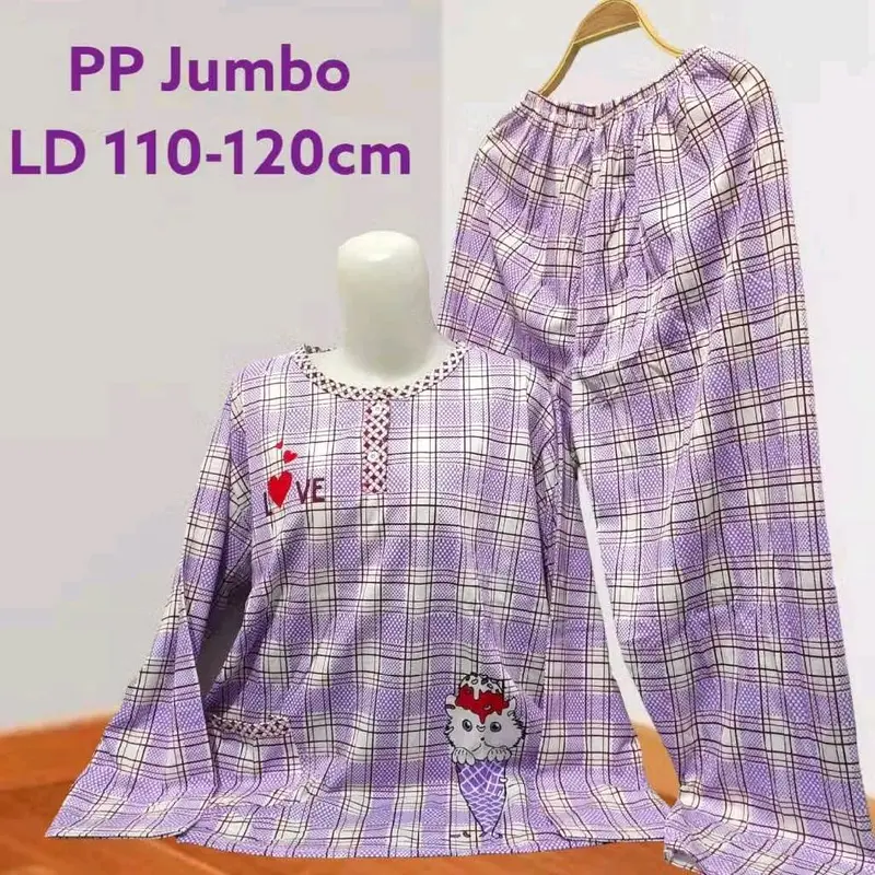 Set PP Baju Tidur Kaos Lengan Panjang dan Celana Panjang Jumbo Babydoll Wanita LD 110-120 cm 7