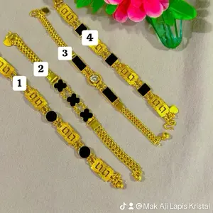 Gelang Batu Hitam Lapis Emas Balut Kristal Premium