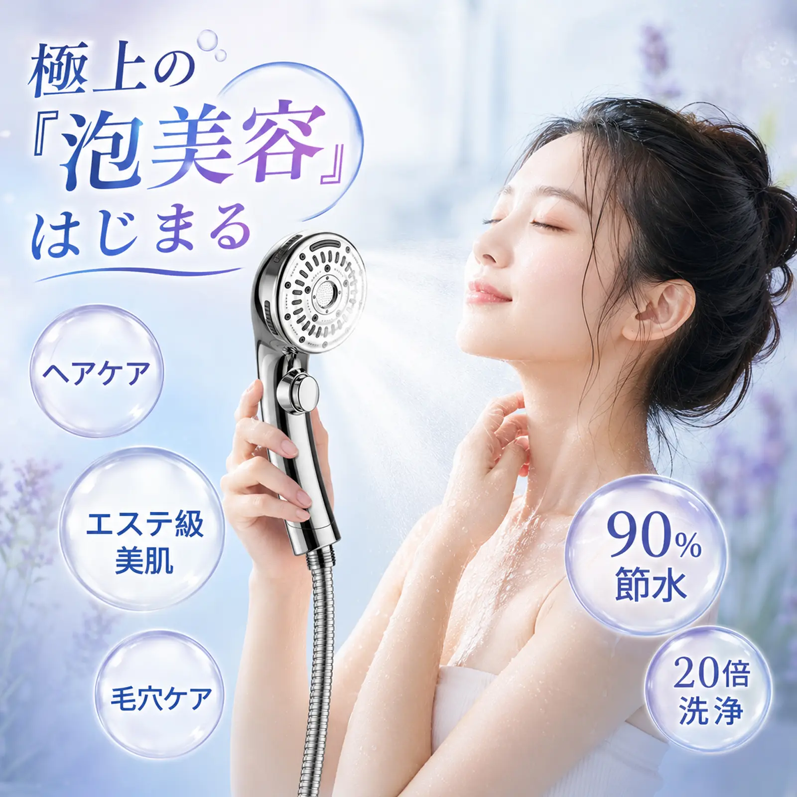 AMILOZI 公式 シャワーヘッド 節水 マイクロナノバブル 8段階モード