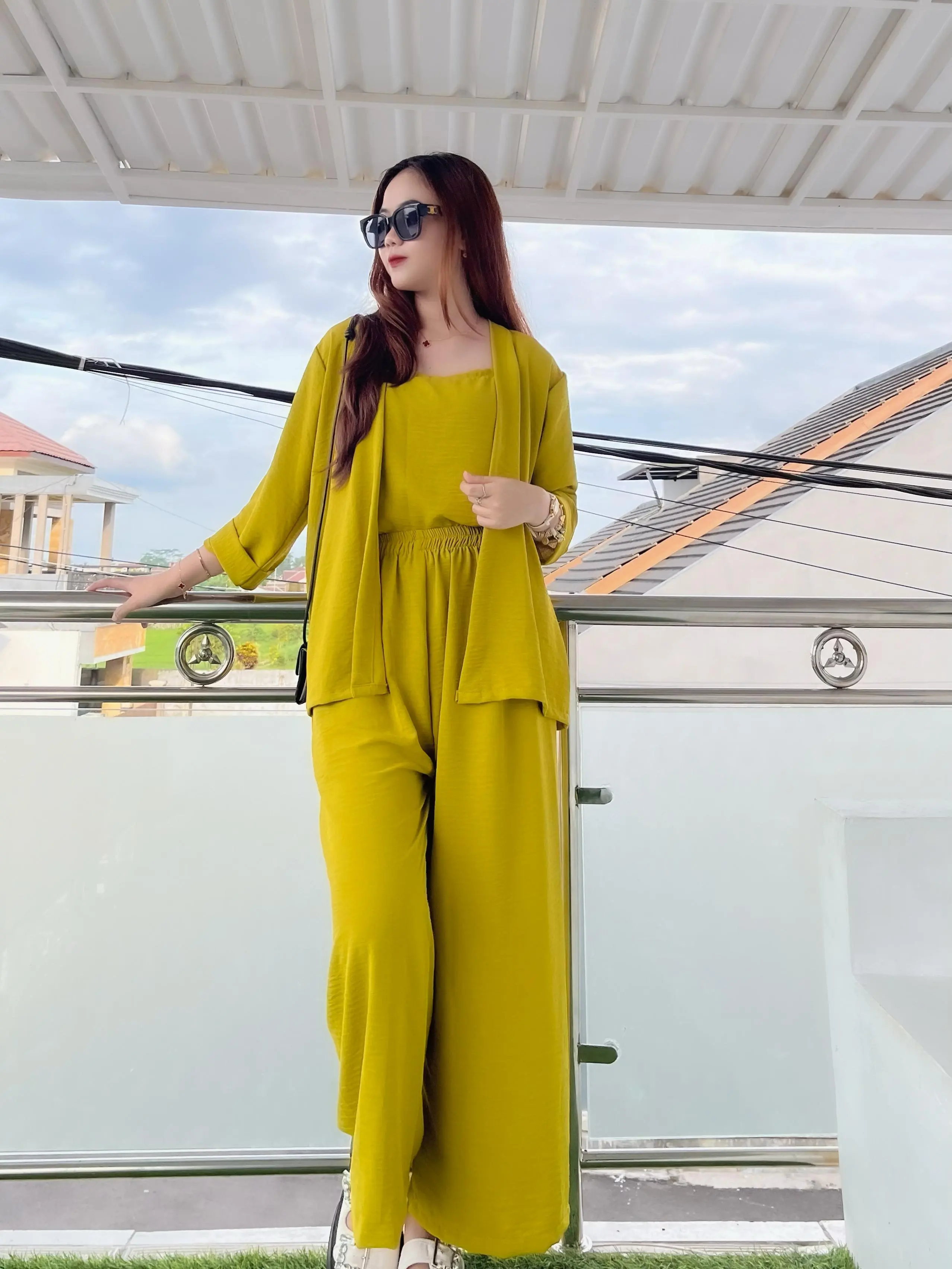 Fuji set 3 in 1 Set Blazer Lengan 7/8  With Inner Celana Panjang Cullote Crinkle Airflow Premium Setelan Formal Wanita Korean Style