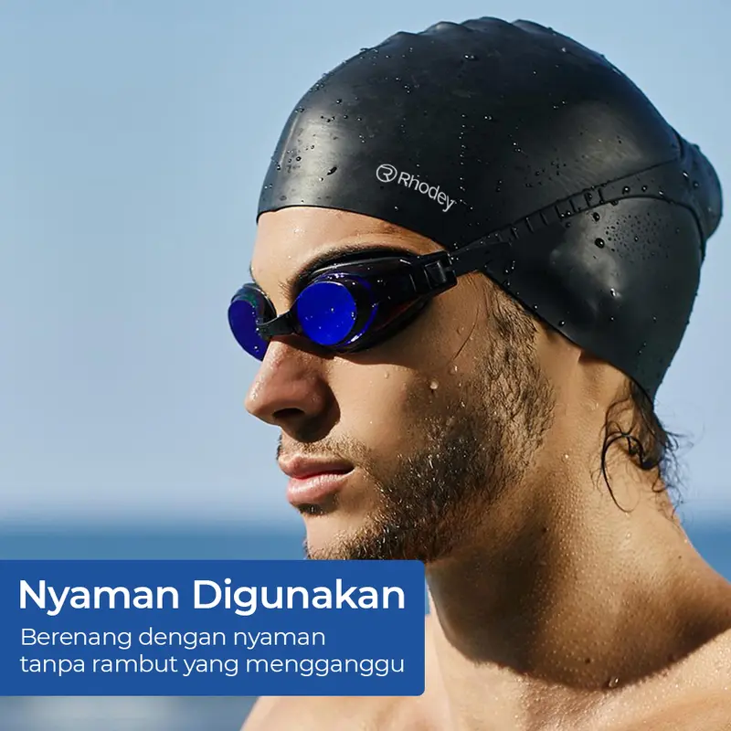 Topi Renang Silicone Swim Cap Elastis Lembut Fleksibel Nyaman Digunakan | Penutup Pelindung Kepala Saat Berenang | Peralatan Olahraga Air Dewasa Swimming Sport 4