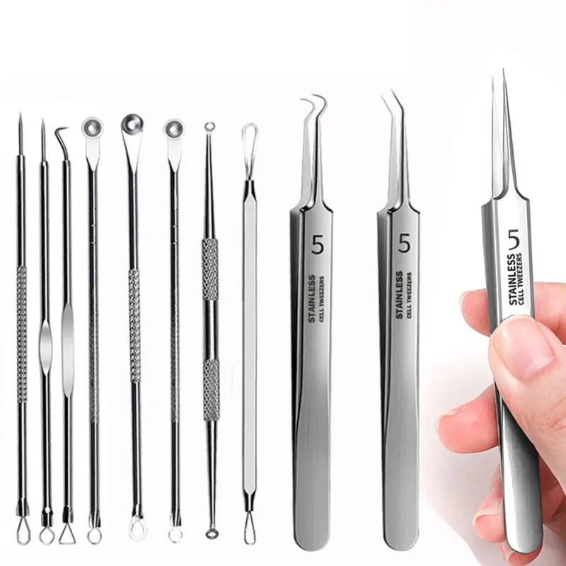 Dụng Cụ Hữu Ích Để Cạo Và Đóng, Dụng Cụ Làm Sạch Sâu Để Chăm Sóc Da Mặt, Nhíp Mụn Đầu Đen, Kim Trị Mụn, Dụng Cụ Tẩy Mụn, Kẹp Tế Bào, 8 Cái / bộ 0