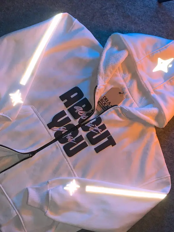 ABOUT YOU HOODIE DOUBLE ZIPPER  -  KUPLUK SHERPA - Reflektif + Plastisol Puff ink Glitter - FLEECE 280gsm 5