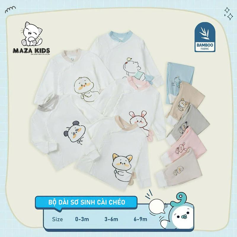 ( MD1 ) Bộ quần áo dài tay cài chéo Mazza vải Tencel mềm mịn nhẹ nhàng, co giãn cho trẻ sơ sinh 0-9 tháng