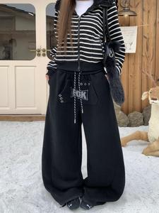 ペアルック 男女兼用 ユニセックス風 ロング丈スウェットパンツ ゆったりワイドレッグ ストリートカジュアル