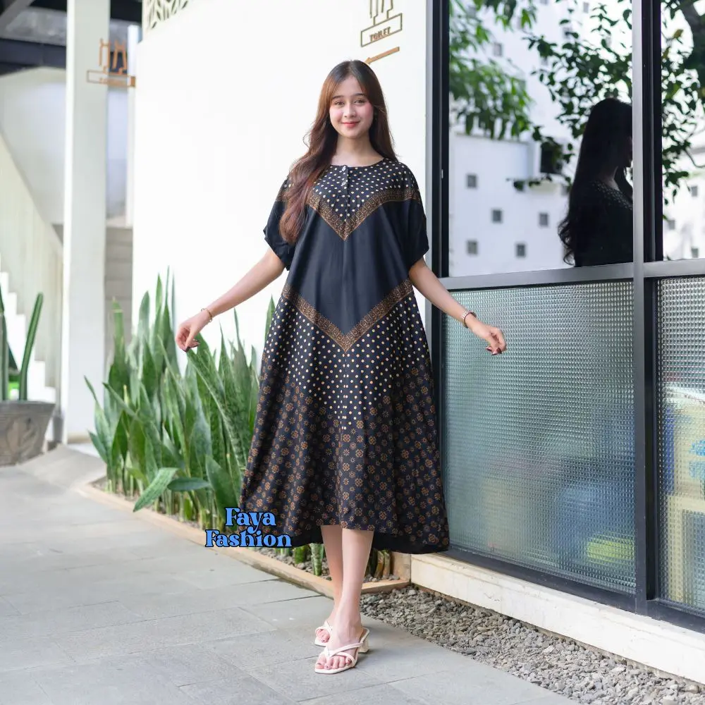 Faya Fashion - Daster Kaftan Motif Polkadot Matt Rayon Premium LD 120++ Daster Jumbo Kancing aktif