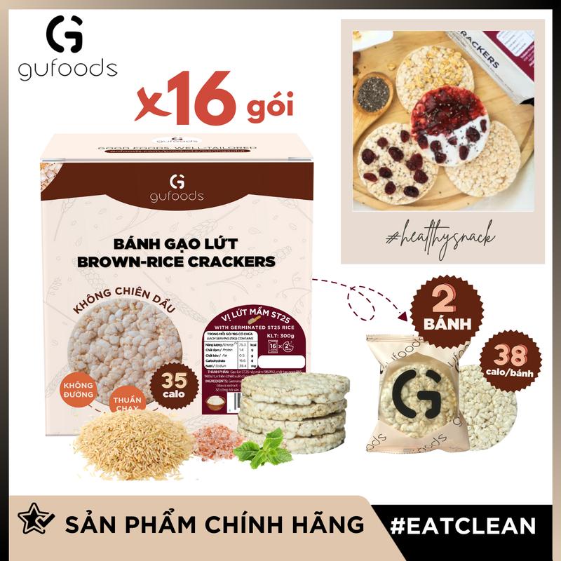 Bánh gạo lứt GUfoods (300g) - Không chiên dầu, Không đường, Từ gạo và ngũ cốc nguyên hạt, Lành mạnh, Phù hợp Eat clean, Ăn vặt healthy, Thực dưỡng, Tập gym, Thuần chay, Đa dạng hương vị