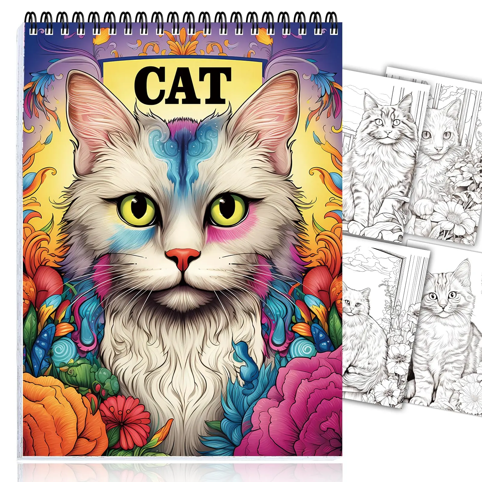 1pcs-30 Pages Pencil Bound Adult Coloring Book Healing Colorful Cat Themed Women Coloring Book Thick Paper ，suitable for Easter，Christmas gift, holiday gift, birthday gift to relieve stress,