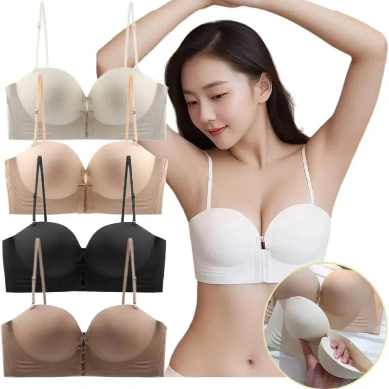 【Mua một tặng một】Đồ Lót Không Dây, Dành Cho Nữ, Chống Trượt, Hỗ Trợ Hàng Đầu, Chống Lóa, Áo Ngực Nút Phía Trước Women Bra Voan 1