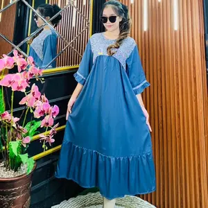 QUEENIRA_Daster kombinasi polos tangan 3/4 Rayon premium Busui Wanita