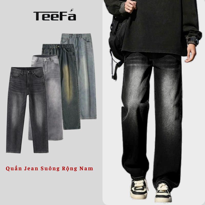 Quần Jean Suông Rộng Nam wash phối retro chất vải jean denim mềm mịn form baggy suông rộng.