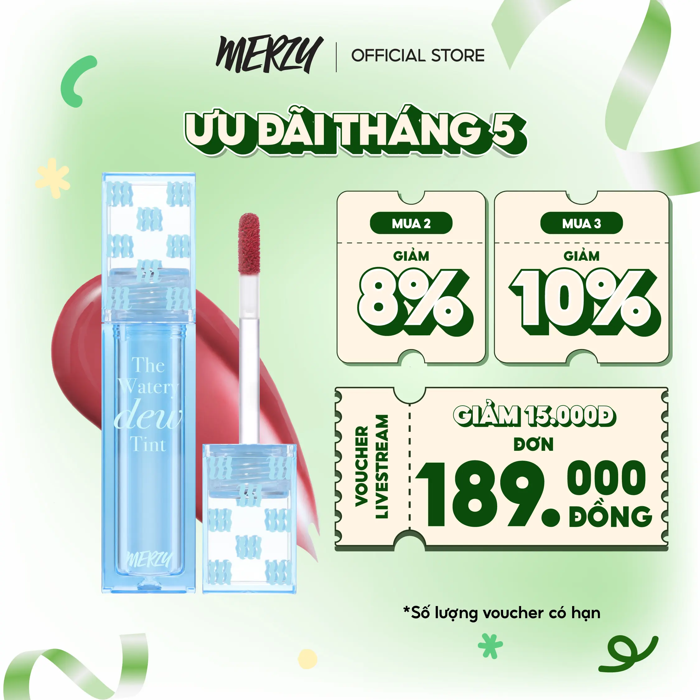 [New - Dew Jean Edition] Son Tint Bóng Dạng Thạch Trang Điểm Hàn Quốc Merzy The Watery Dew Tint 4g Cosmetic merzy tint merzy xanhdương