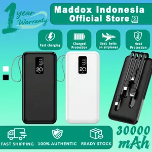 Maddox Powerbank 4in1 Detachable Fast Charging Cable dengan Lanyard Cocok untuk iPhone/Android Ringan Powerbank dengan LED Indicator dan Perlindungan Sirkuit Pendek 30000mAh