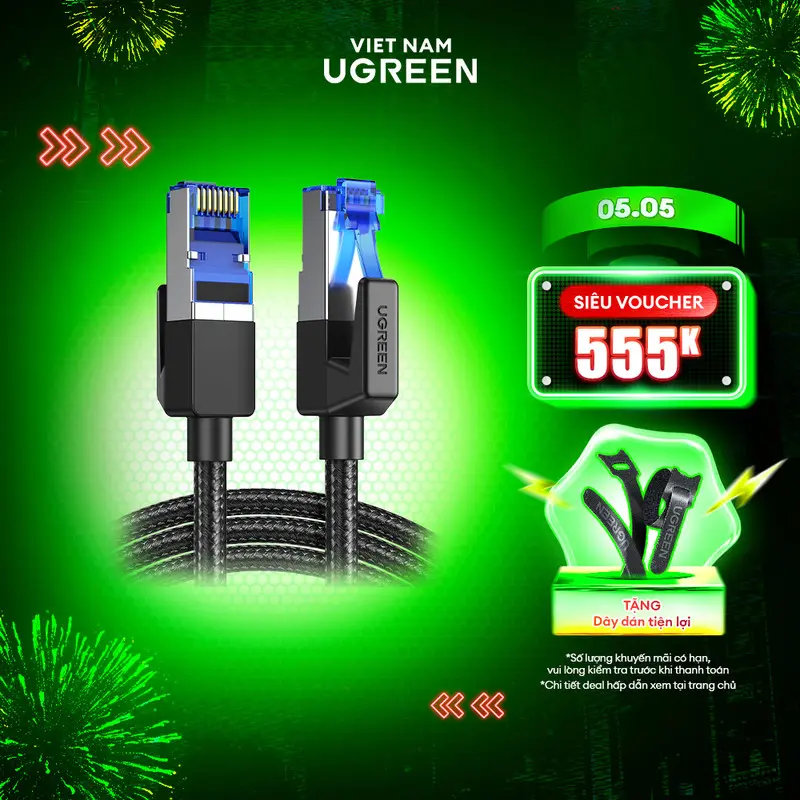 Cáp mạng Cat8 UGREEN NW153 Dây bọc dù bền bỉ Tốc độ truyền tải 40Gbps 2000MHz  | Bảo hành 18 tháng 1 đổi 1