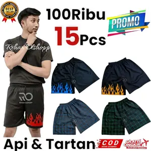 100Ribuan 15Pcs CELANA Boxer Motif TARTAN Kotak Dan Motif Api BOXER VIRAL/BOXER SANTAI celana kotak  melar  Biru Hitam Putih Merah Pria Shorts Pendek Remaja Dewasa Panjang Distro Surfing