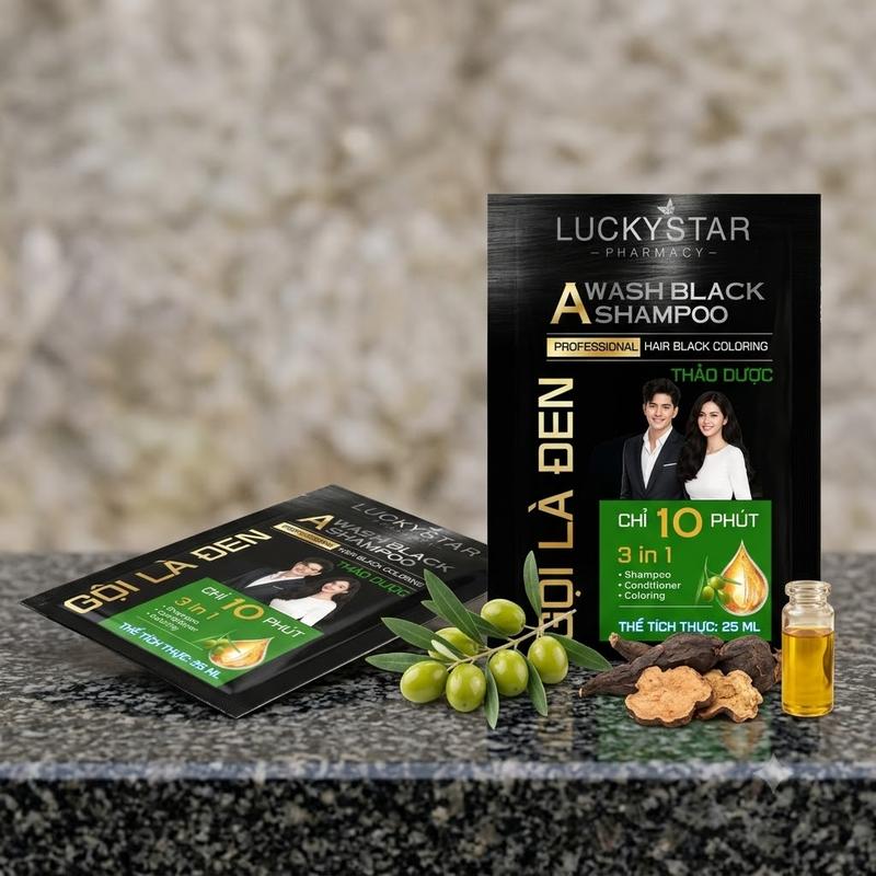 Gội là Đen/Nâu Thảo Dược Tại Nhà LUCKY STAR - Tiện Lợi , Đổi Màu Tóc , Nhuộm