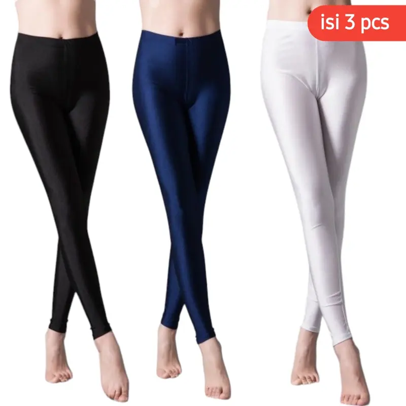 Paket Hemat legging dewasa bahan spandek isi 3 ukuran standar dan jumbo Celana Dalaman Wanita Lembut Panjang Tebal Melar Stretch Hitam Putih 0
