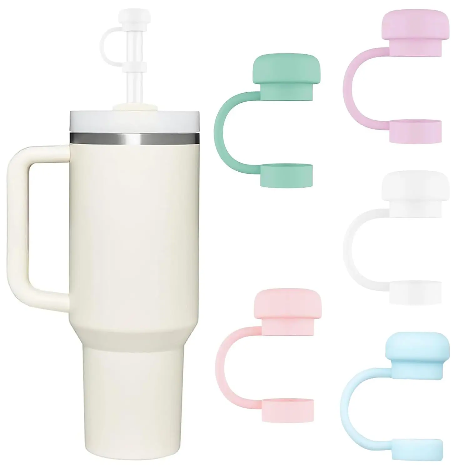 4 Pcs Straw Covers for Stanley Cup, Beverage straw cover, 0.4in Silicone Straw Topper for Stanley Cup Tumblers Accessories Straw Cover Cap Dust-Proof Protector Straw Lid for 10mm Straws(Round)